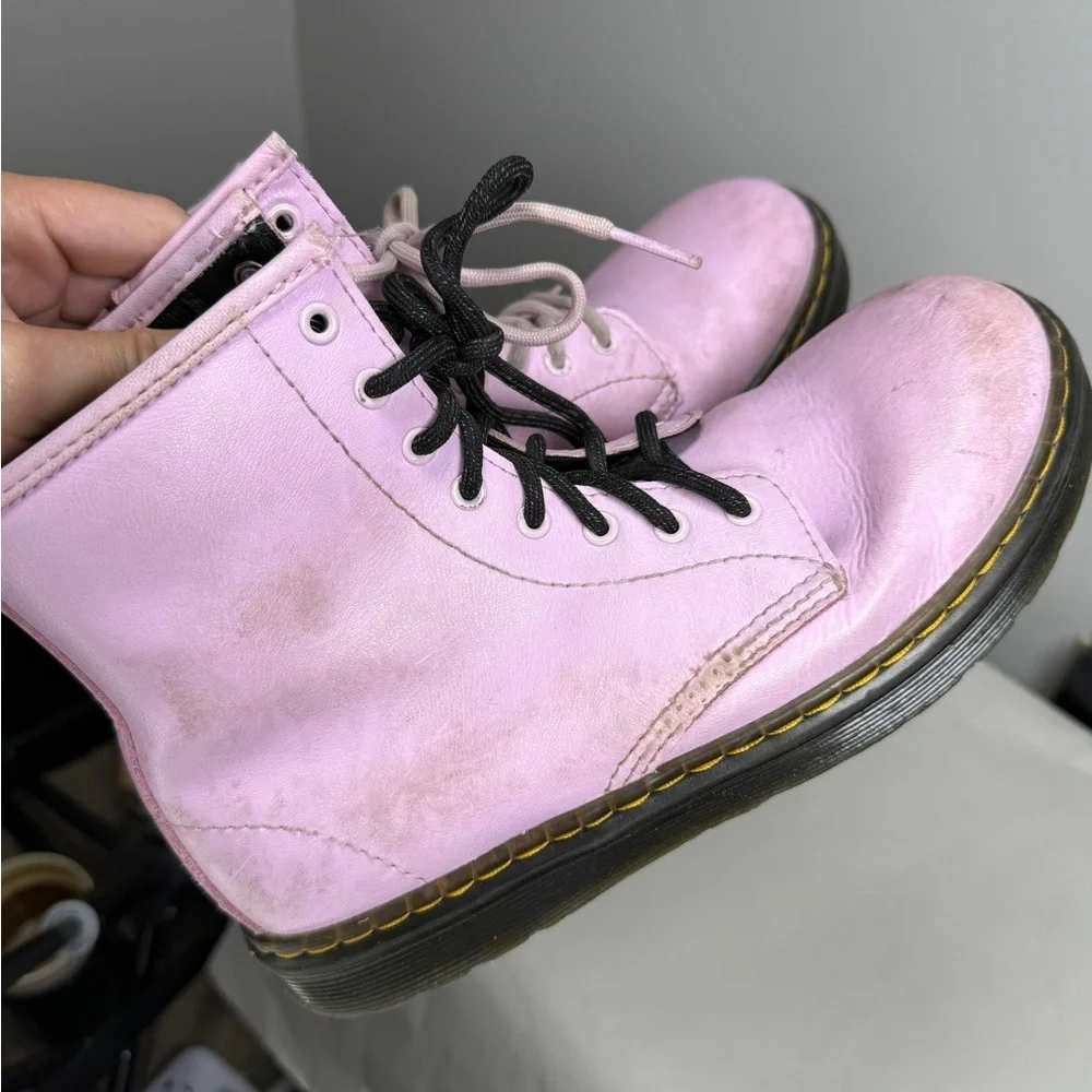 Dr Doc Martens Zavala J Combat Boots Size 3Y Pastel Pink Lace Up Punk Grunge